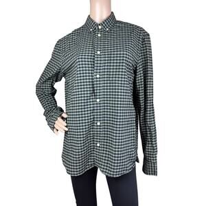 H&M LO.G.G. Men's M Gingham Plaid Button Down Shirt, 100% Cotton, Navy & Green